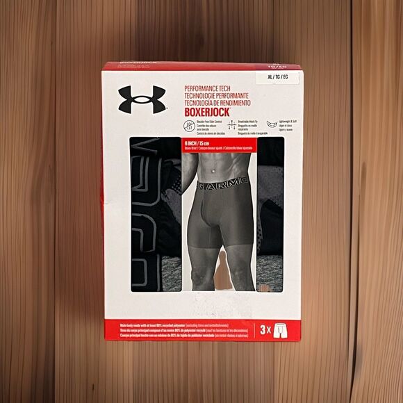Under Armour 3 Pack 6" Performance Boxerjock Boxer Briefs Black Steel Gray XL - Picture 1 of 5